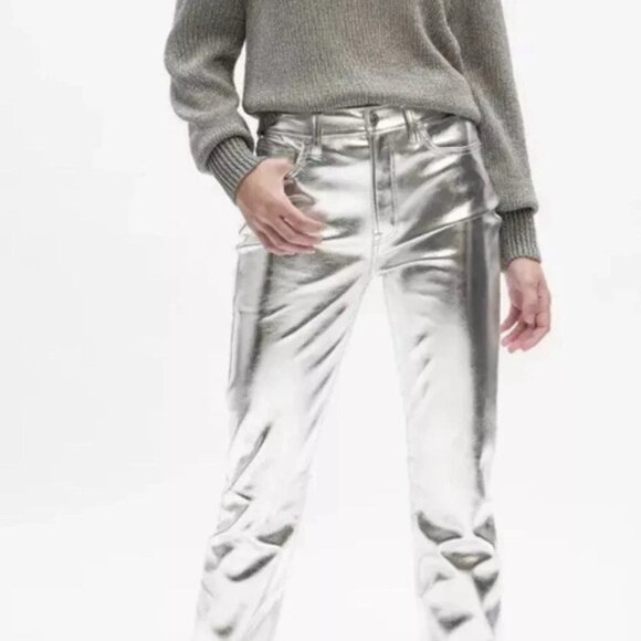 GAP - high rise vintage slim - vegan leather silver pants- Ladies 29/ 8Short - Picture 3 of 9